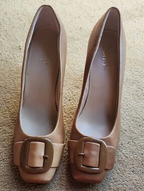 Franco Sarto Tan Leather Buckle Pumps